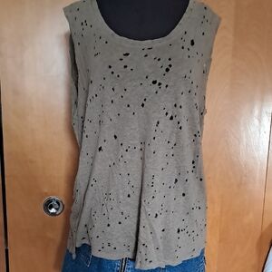 Michael Stars Distressed Tank Top - Taupe/hunter Green